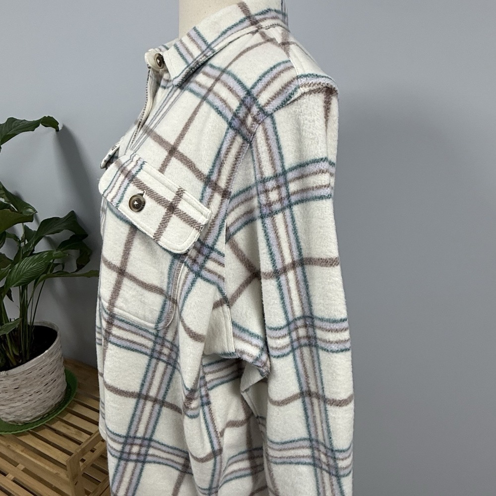 NWOT Falls Creek Plaid Fleece Shacket Womens 2X Cream Button Down Shirt Jacket - Picture 7 of 10